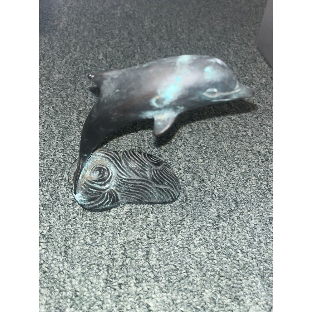 Vintage Bronze Metal Dolphins Sculpture Statue 6" Patina